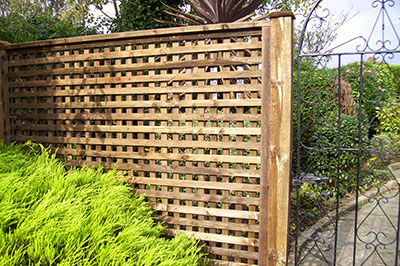 Trellis fence next to garden gate