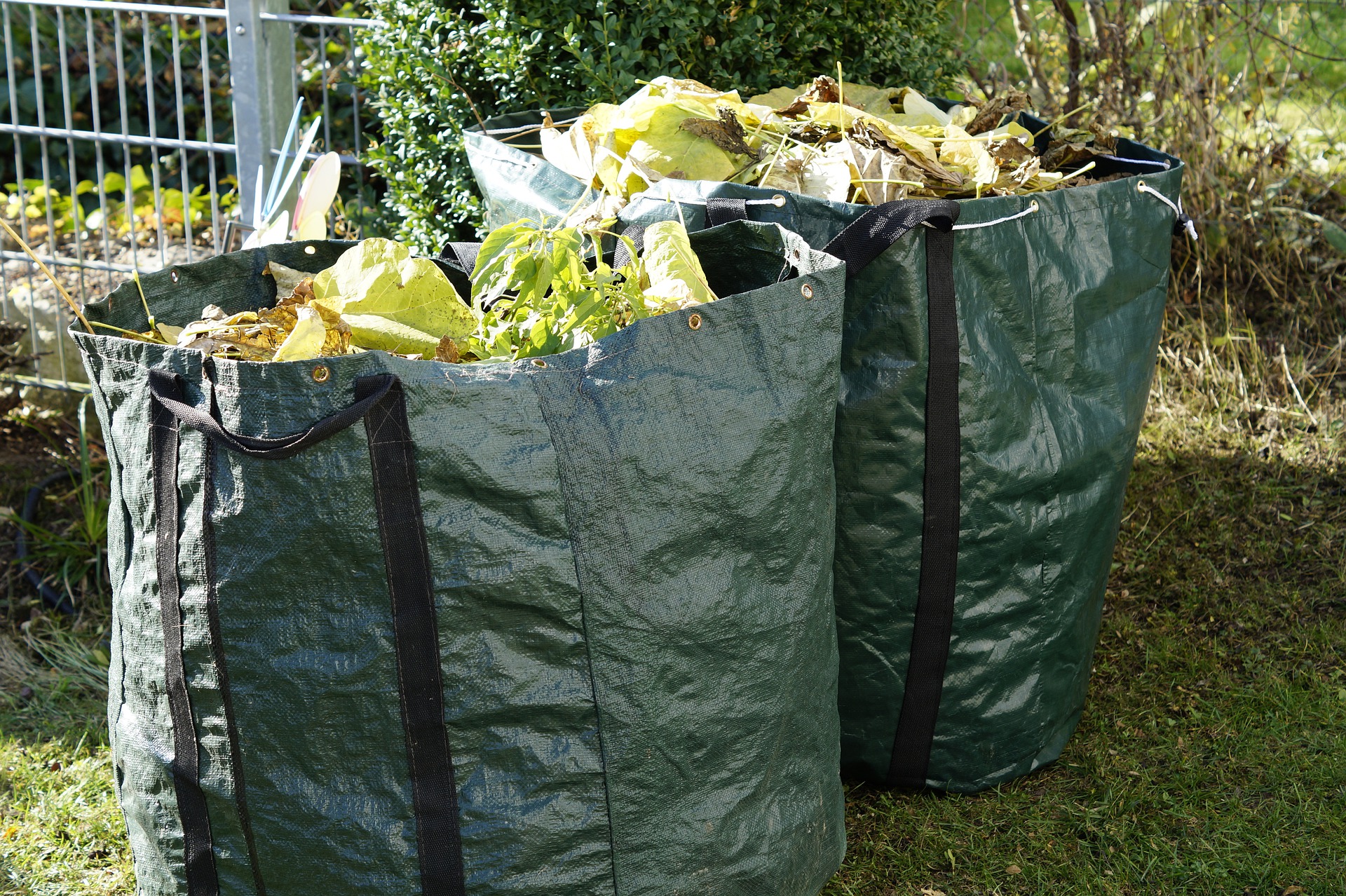 Bags of garden waste after clearing up