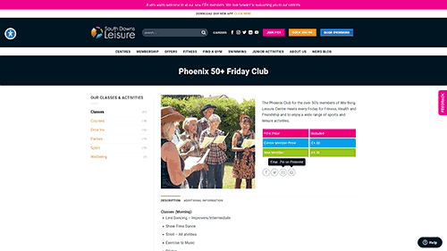 Screenshot of the Phoenix 50+ Friday Club's website