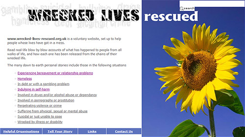 Screenshot of Wrecked Lives' website